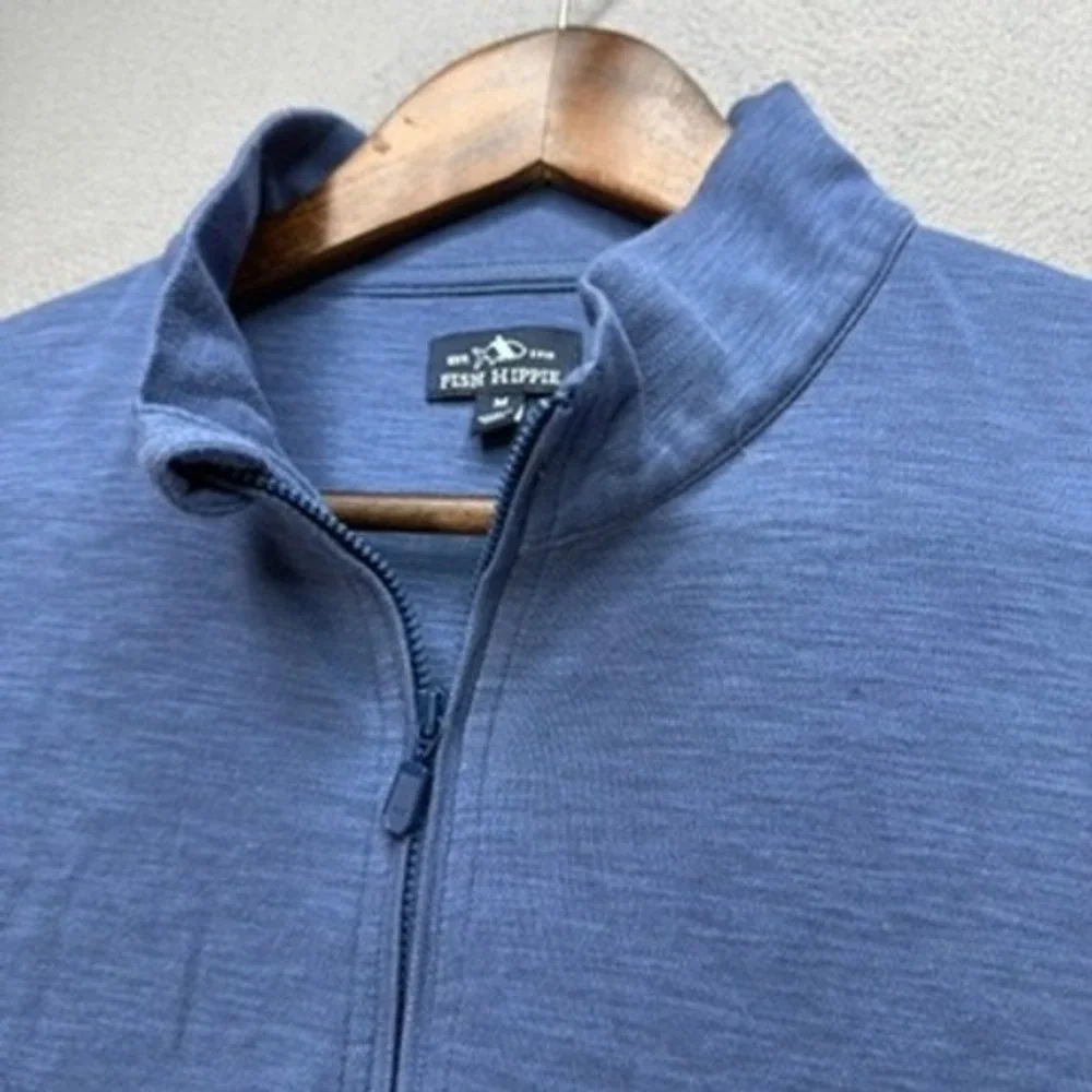 Fish Hippie Quarter Zip Pullover Sweater Regular Fit Mens M Blue Preppy Outdoor